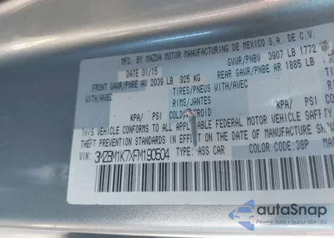 2015 Mazda Mazda3 I Sport from USA, damaged, VIN 3MZBM1K7XFM190504